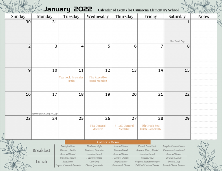 January 2022 Events Calendar